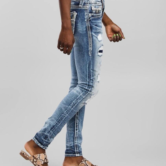 🤘NeW🎸 ROCK PEACOAT FACTORY DESTRUCTED EMBROIDERED SKINNY STRETCH JEANS 28 - Picture 5 of 15